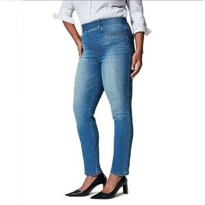Spanx Straight Leg High Rise Blue Jean Pull On Stretch Denim 27" L  Petite XL